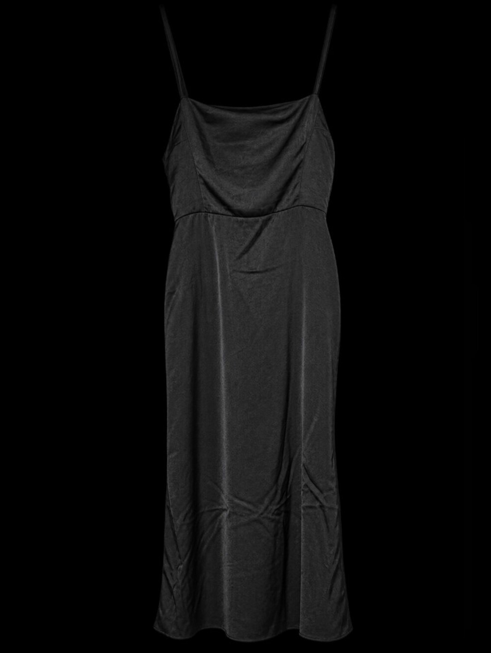 Gothic Black Satin Slip Maxi Dress with Spaghetti Straps NWT Medium Side Slit